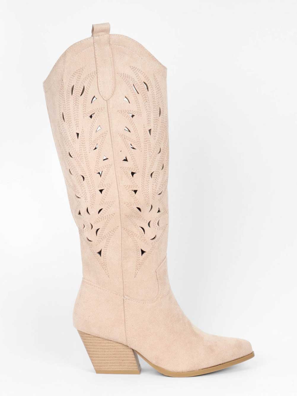 Damina - Cowboystøvler i ruskindslook med mønstret huller i